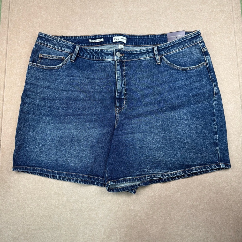 AVA & VIV Women's Plus Size 26 Blue‎ High Rise Relaxed Fit Bermuda Shorts Denim